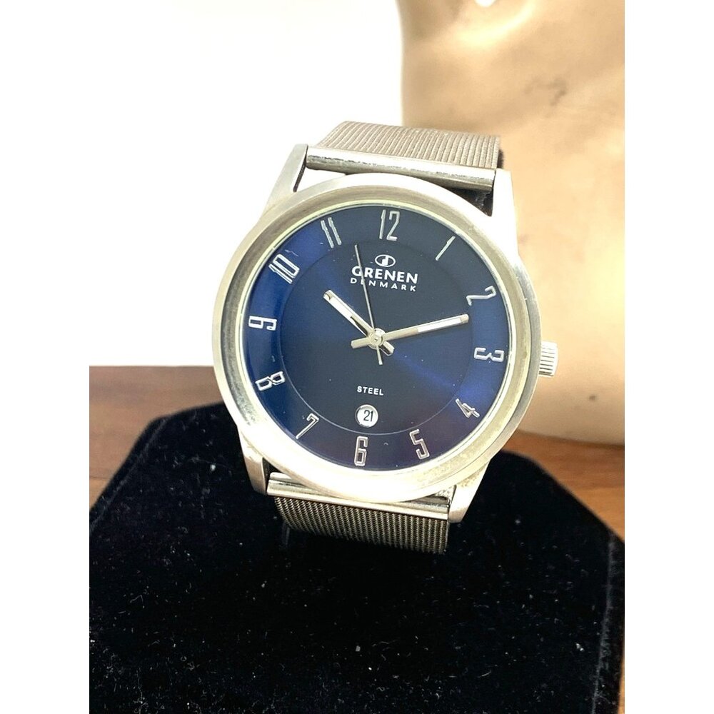 Grenen by Skagen Denmark Mens Watch M-24XLSSN Quartz Blue Dial Silver Steel 38mm